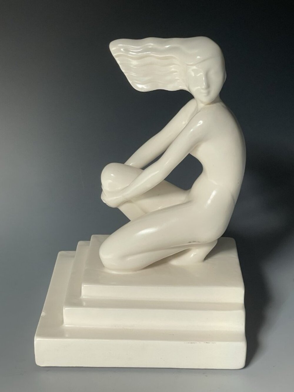 Vintage 1980s Art Deco Revival Blanc de Chine Ceramic Figure by Vandor Pelzman